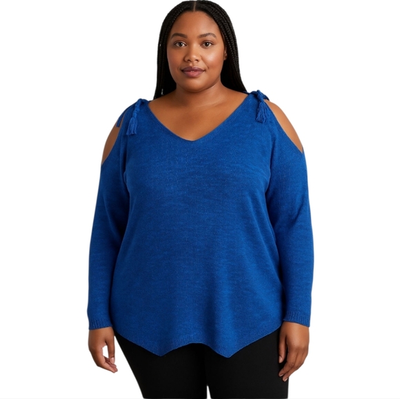 Cato Women's Plus  Cold Shoulder Blue Knit Sweater 18W 20W - Picture 1 of 6